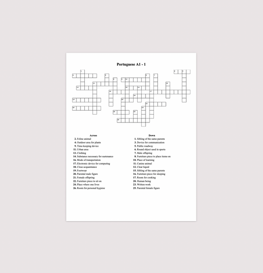 Free Beginner Crossword Puzzle 1 (A1-1)