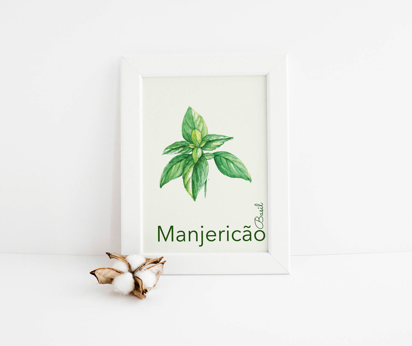 Basil / Majericão Bilingual Portuguese / English Kitchen Herbs Print (1) on 8x10-inch Linen