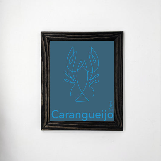 Bilingual Portuguese / English Carangueijo / Crab Line Art Animal Print (1) on Linen