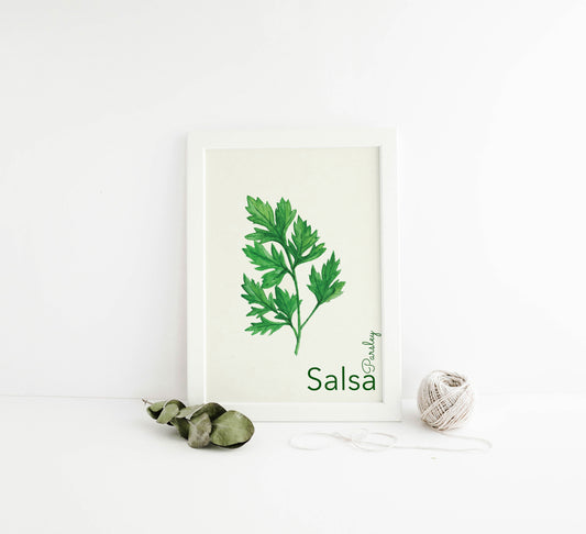 Parsley / Salsa Bilingual Portuguese / English Kitchen Herbs Print (1) on 8x10-inch Linen